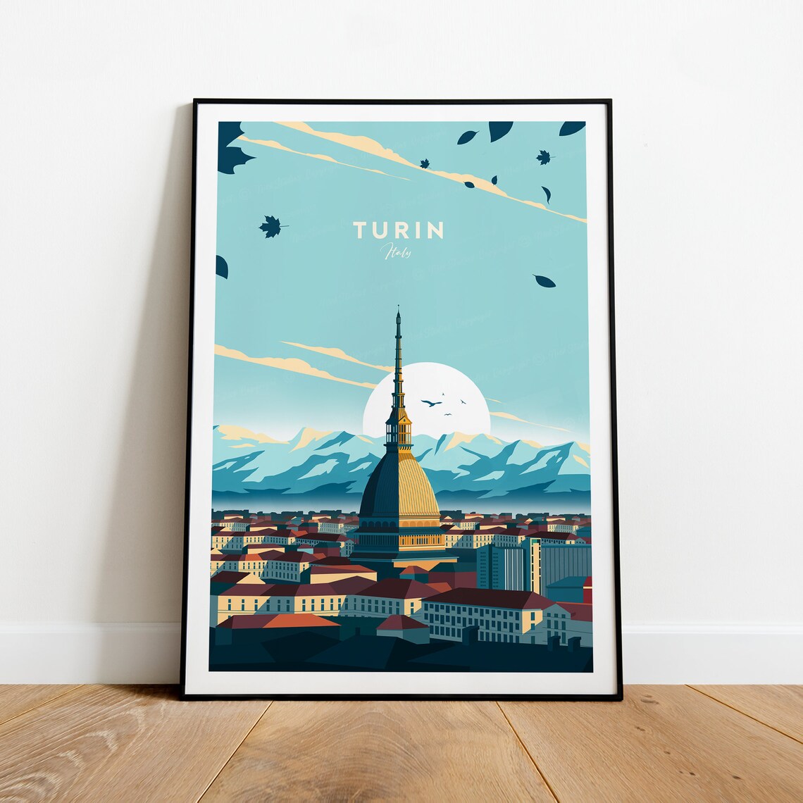 Turin Italy Mole Antonelliana Alpine Cityscape Travel Poster