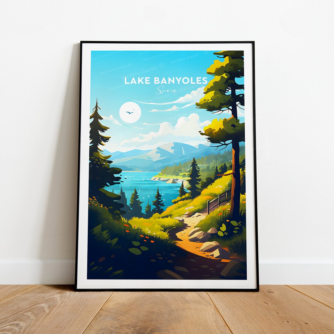 Lake Banyoles Traditional Travel Print Spain Lake Banyoles Poster Lake Banyoles Travel Art Wedding Gift Birthday Preset