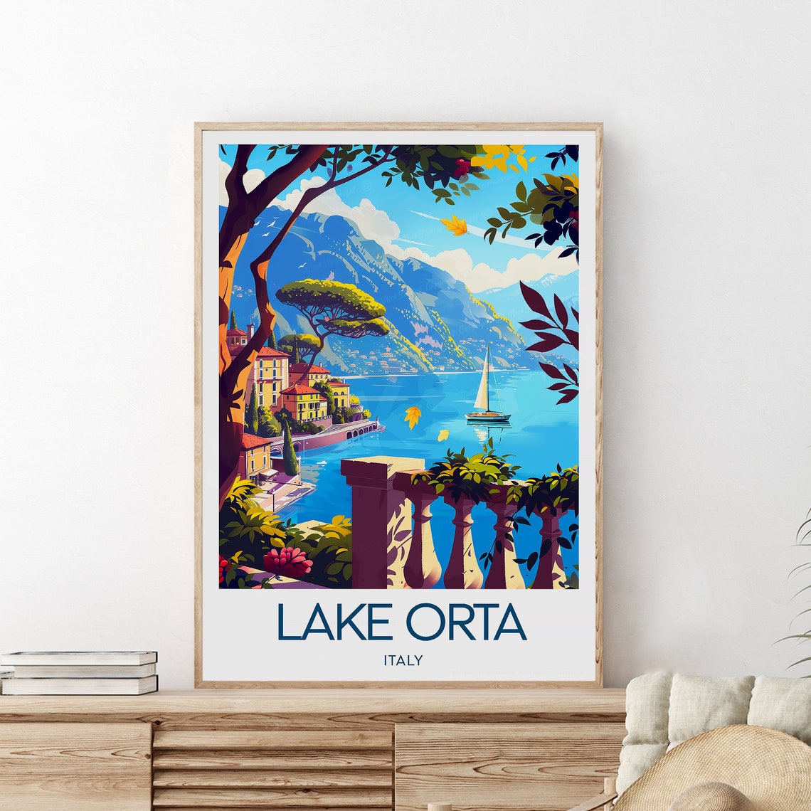 Lake Orta Italy Balcony View Sailboat Alpine Lake Travel Poster