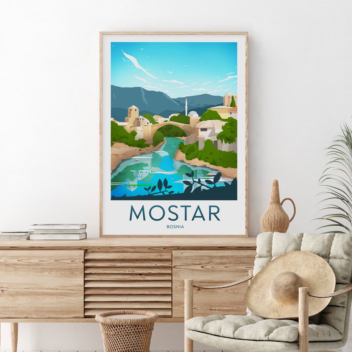 Mostar Bosnia Stari Most Old Bridge Over Neretva River Travel Poster - Image 2