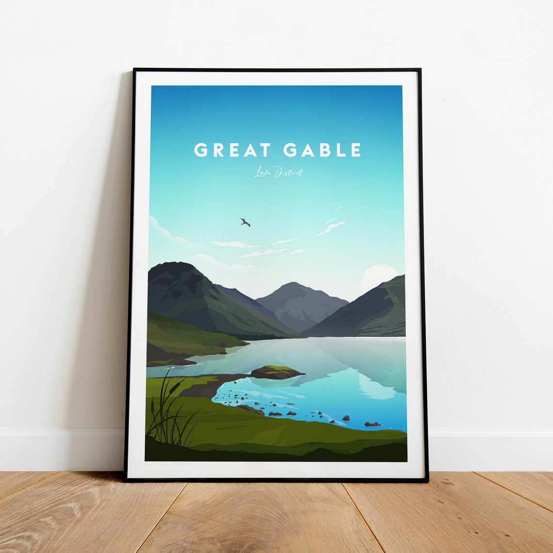 Great Gable Lake District Mountain Lake Serene Travel Poster