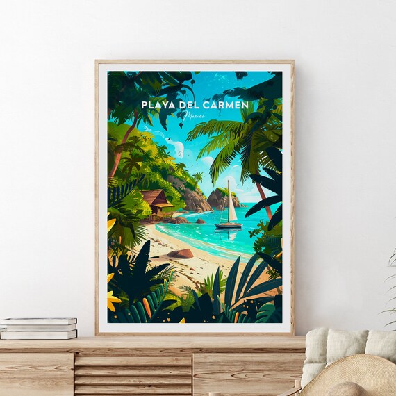 Playa del Carmen Mexico Tropical Beach Palm Cove Travel Poster