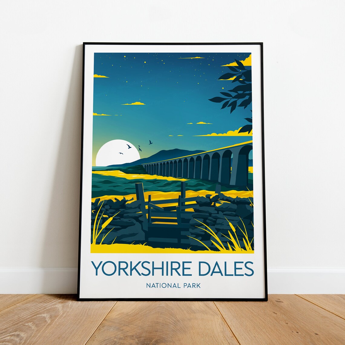 Yorkshire Dales National Park Vintage Viaduct Sunset Travel Poster - Image 2