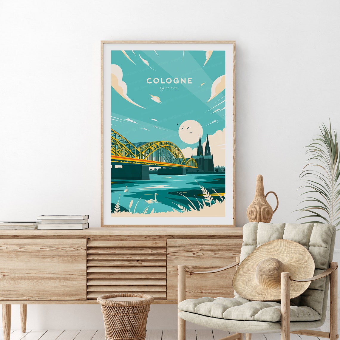 Cologne Germany Hohenzollern Bridge Cathedral Riverside Travel Poster