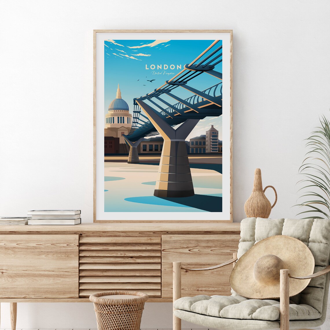 London England St Pauls Cathedral Millennium Bridge Travel Poster