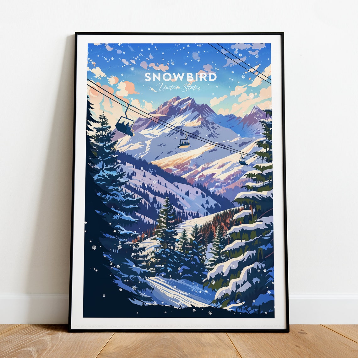 Snowbird Utah Ski Lift Above Snow Covered Slopes at Dusk Poster