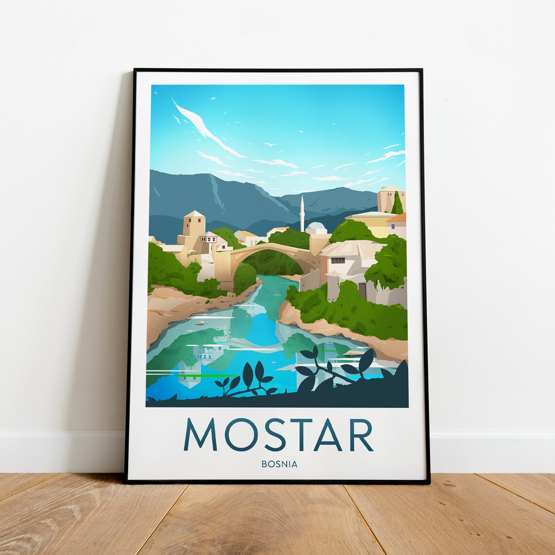 Mostar Bosnia Stari Most Old Bridge Over Neretva River Travel Poster