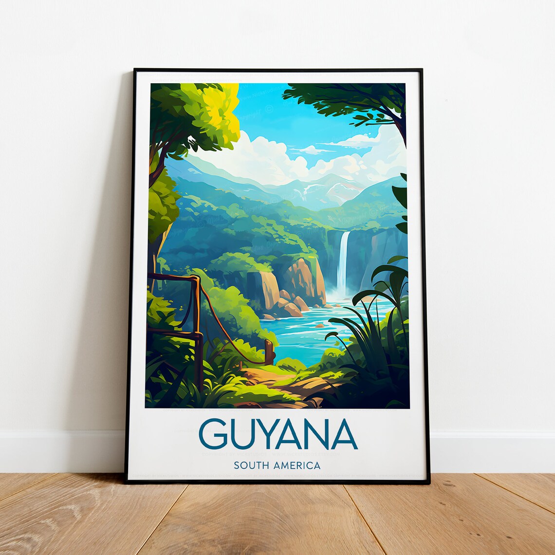 Guyana South America Jungle Waterfall Rainforest Travel Poster - Image 2