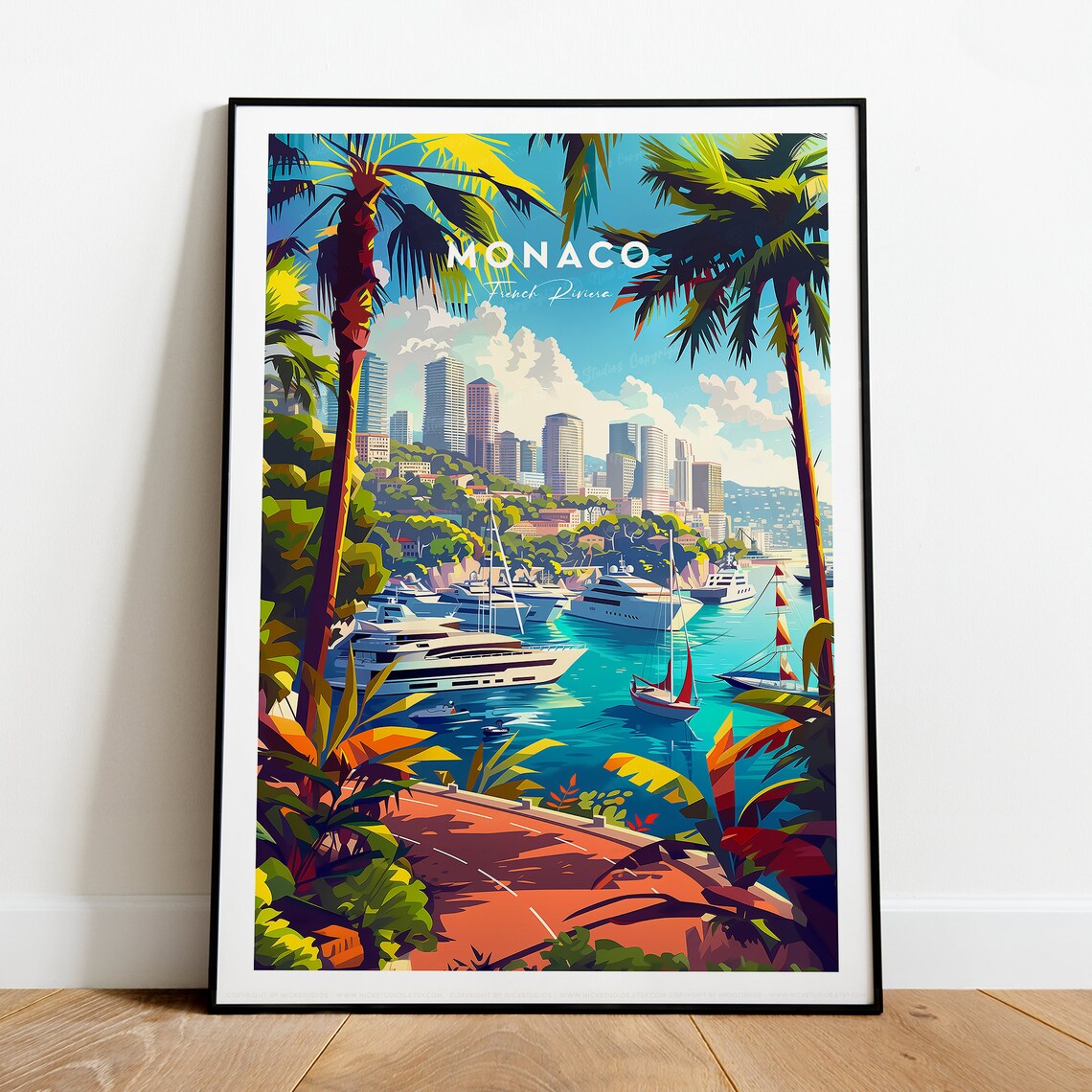 Monaco Yacht Harbor French Riviera Palms Monte Carlo Travel Poster
