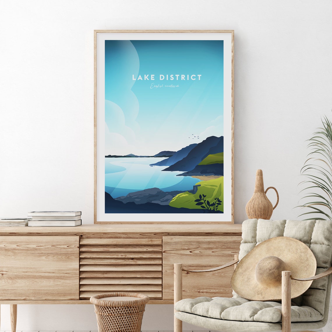 Lake District England Minimalist Mountain Lake Blue Travel Poster