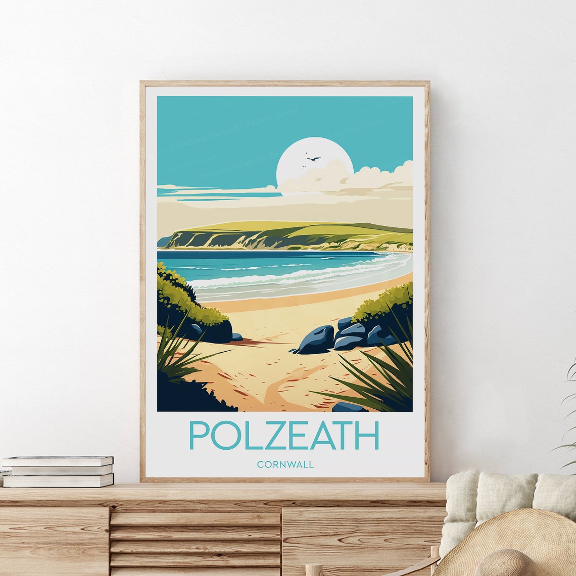 Polzeath Beach Golden Sands Headland Waves Cornwall Coast Poster - Image 2