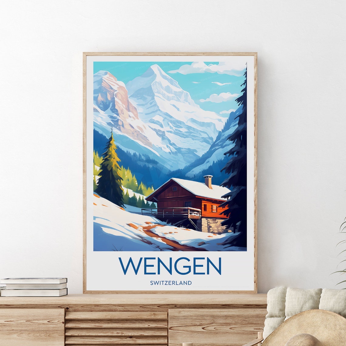Wengen Switzerland Snow Chalet Alpine Peak Winter View Poster - Image 2