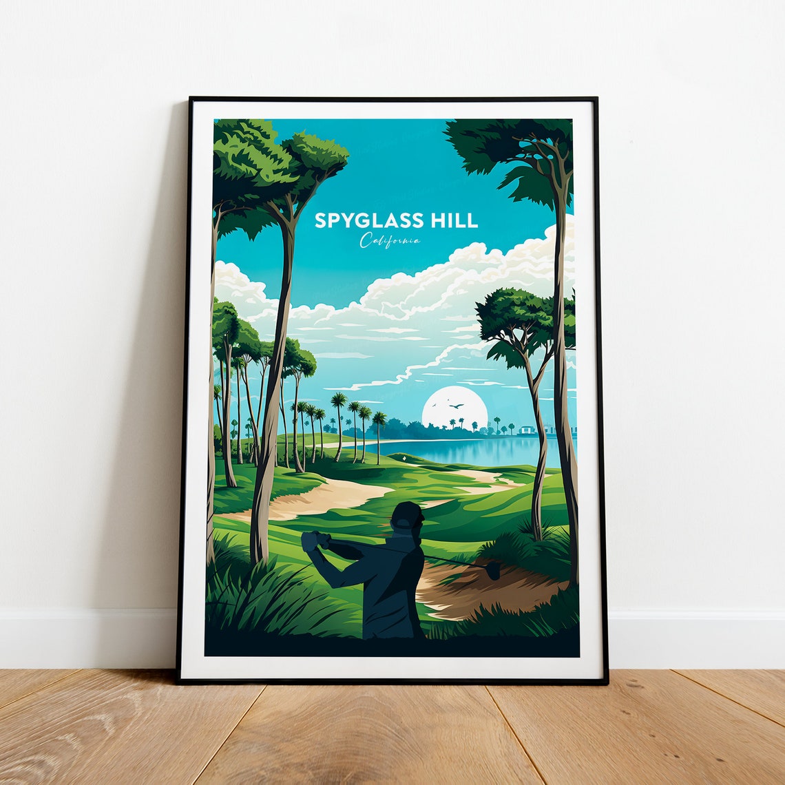 Spyglass Hill California Golfer Swinging Beneath Tall Pines Poster - Image 2