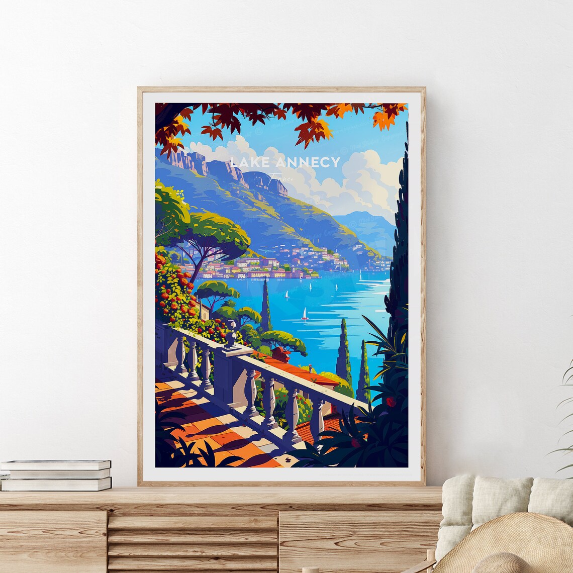 Lake Annecy France Terrace View Sailboats Alpine Lake Travel Poster