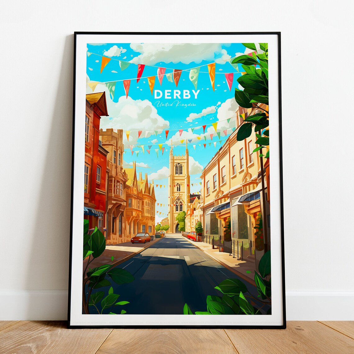 Derby United Kingdom Festival Street Vintage Travel Poster Art - Image 2
