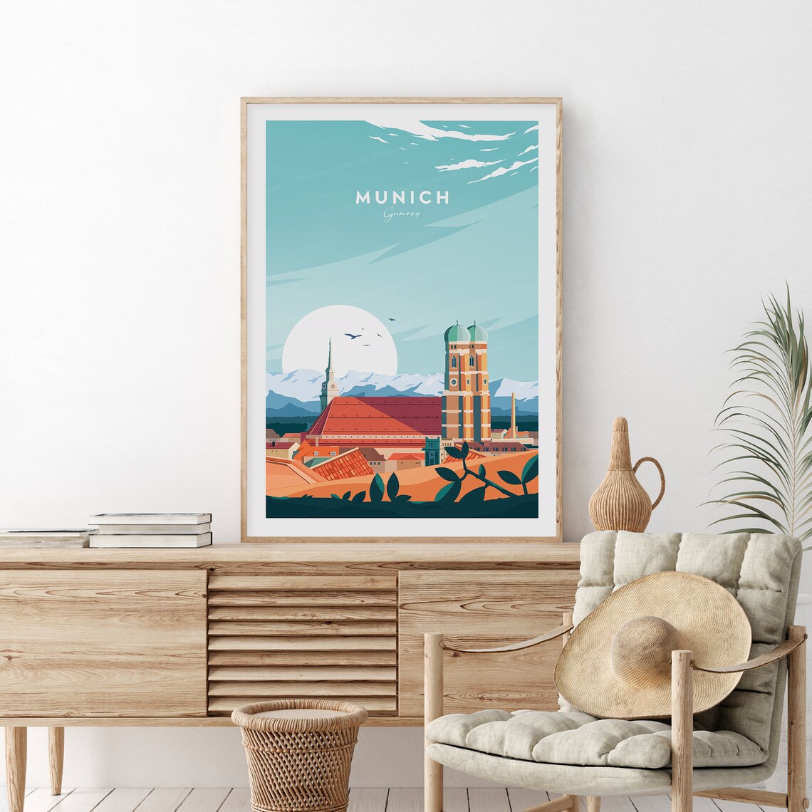 Munich Germany Frauenkirche Twin Domes Alpine Skyline Poster - Image 2