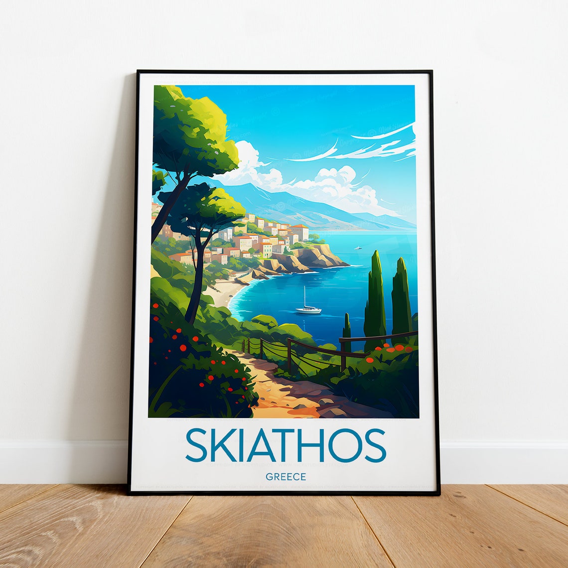 Skiathos Greece Aegean Beach Bay Sailboat Cypress Coast Travel Poster - Image 2