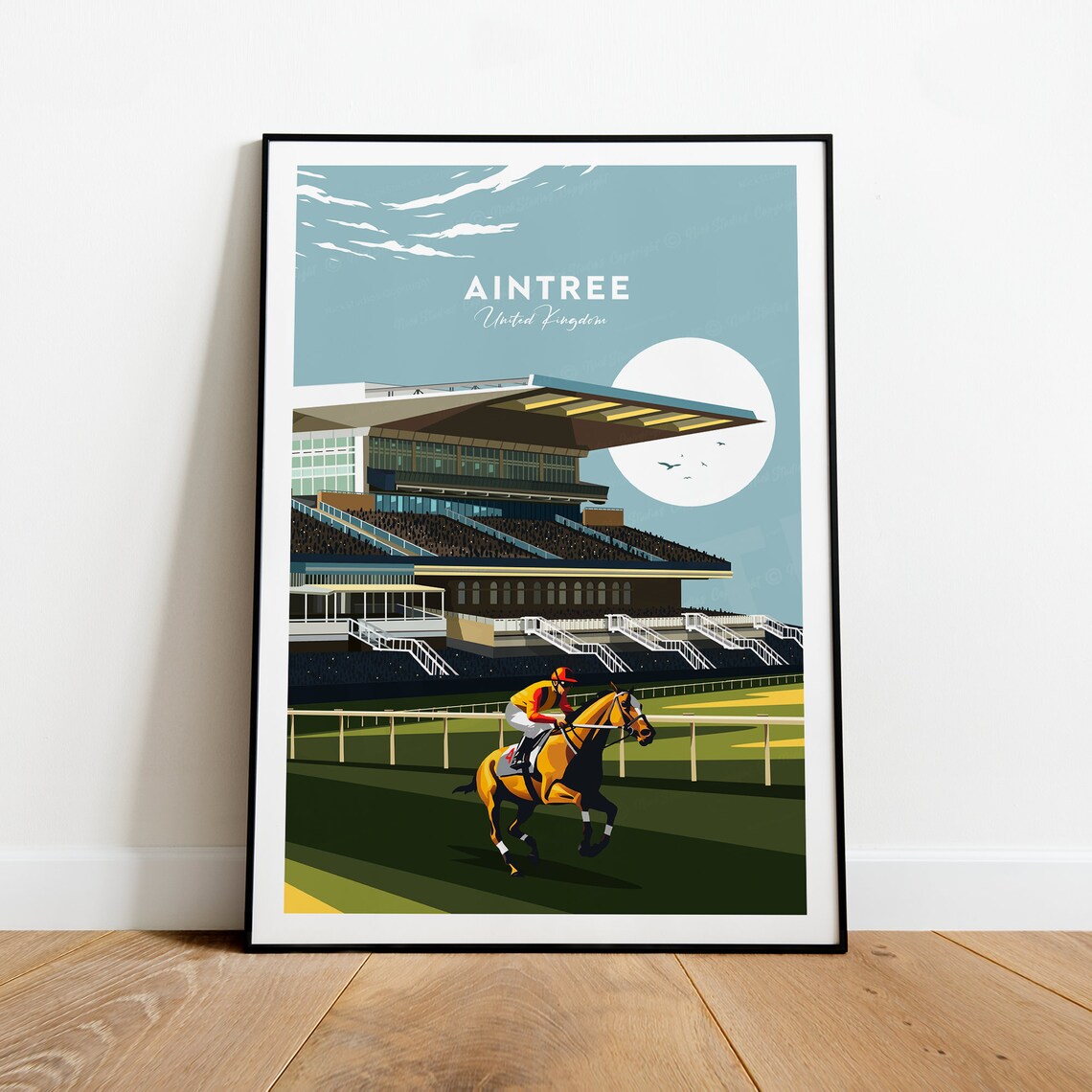 Aintree United Kingdom Horse Racing Grandstand Travel Poster
