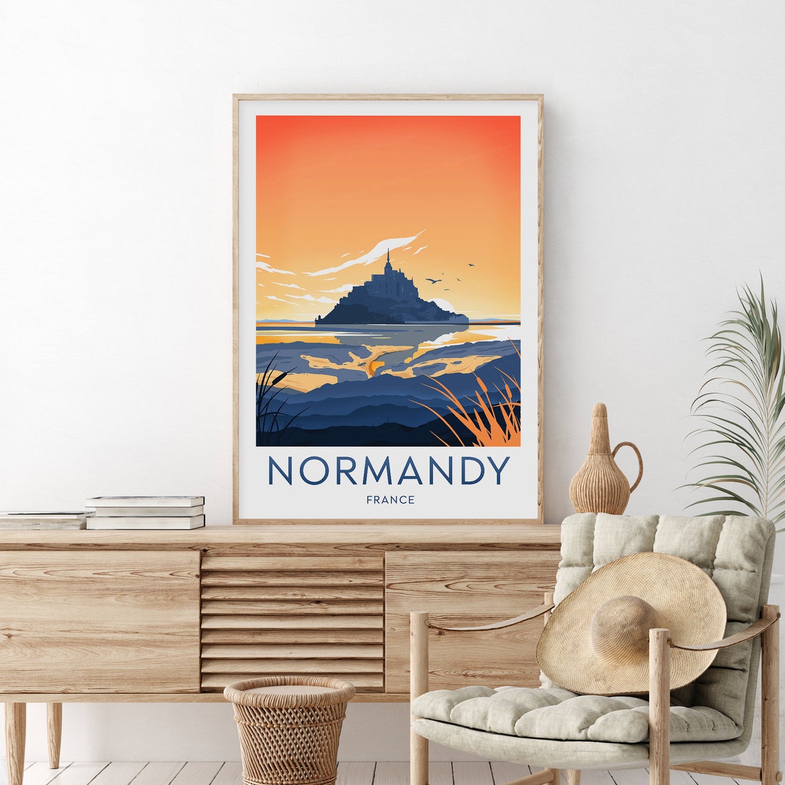 Normandy France Mont Saint Michel Silhouette Sunset Bay Poster
