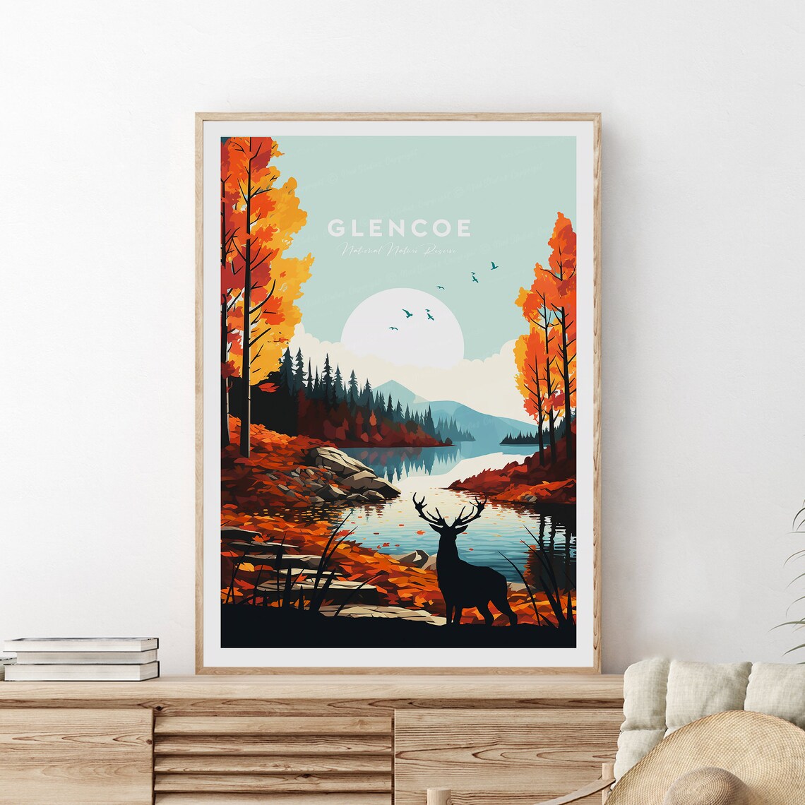 Glencoe National Nature Reserve Autumn Stag Lake Scenic Travel Poster