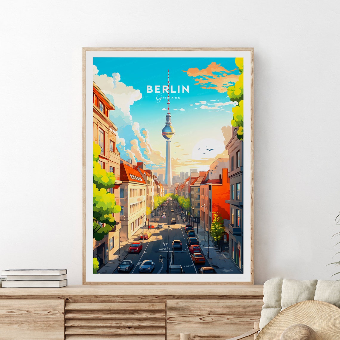 Berlin Germany Fernsehturm Bright Daytime Street View Poster - Image 2