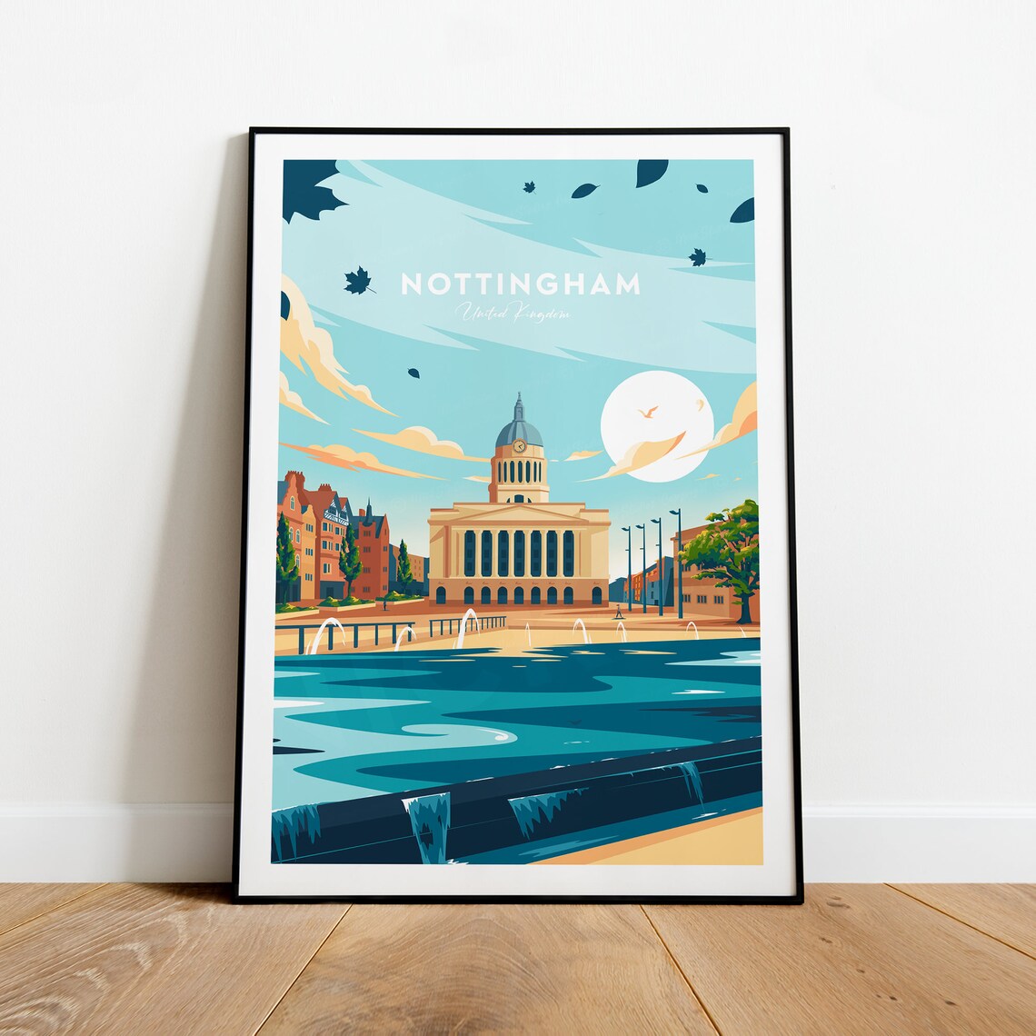 Nottingham England Council House Fountains Square Travel Poster