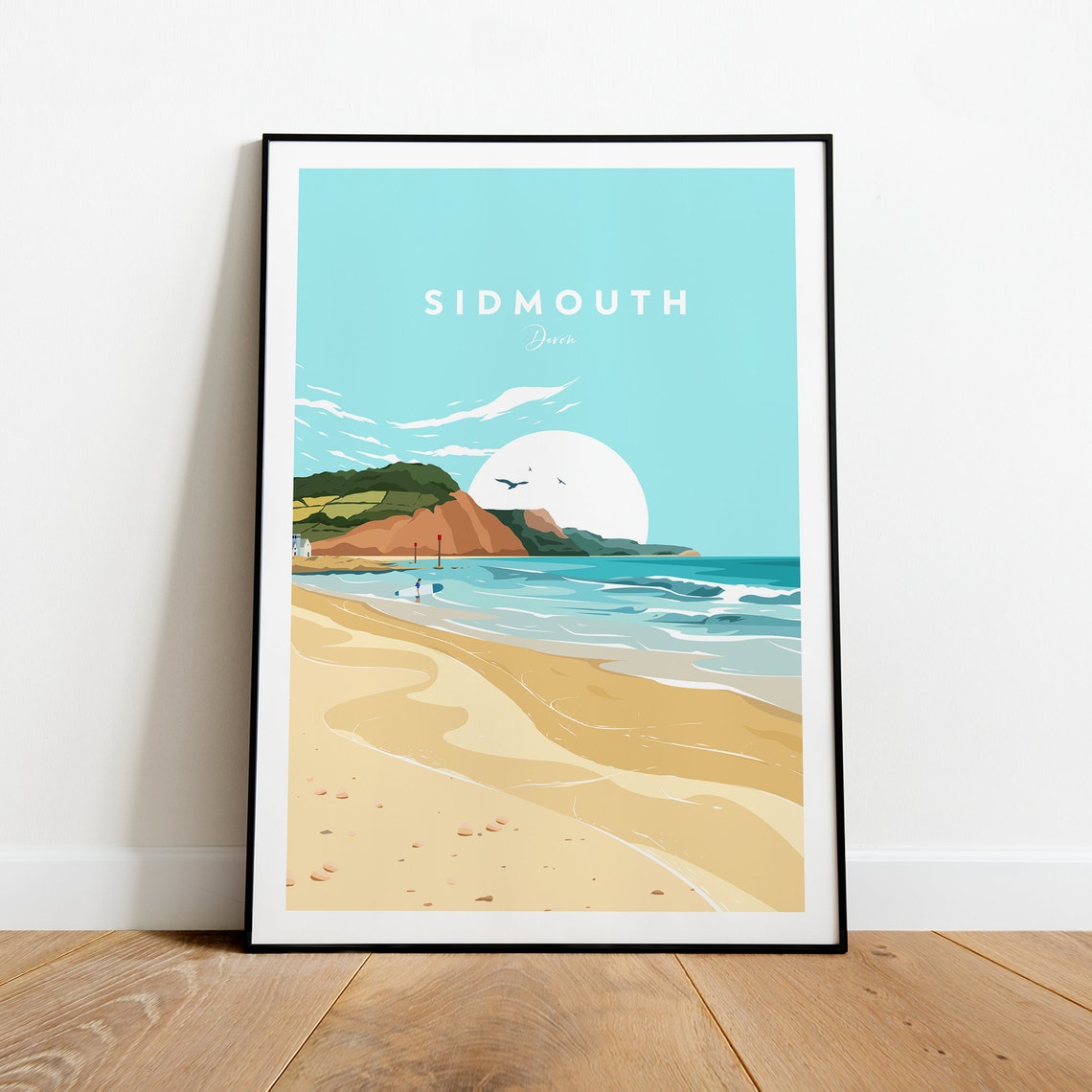 Sidmouth Devon Golden Sunset Beach Ocean Cliffs Seaside Art Poster - Image 2