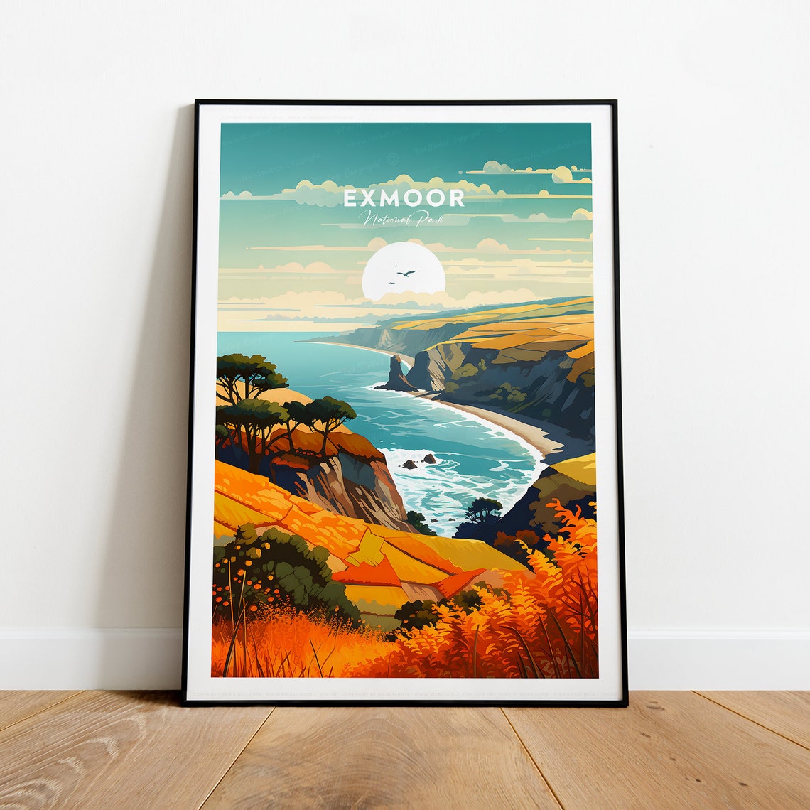 Exmoor National Park Coastal Cliffs Autumn Hills Travel Poster - Image 2