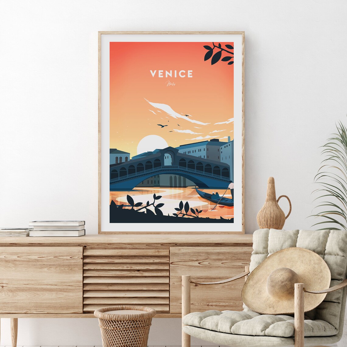 Venice Italy Rialto Bridge Gondolier Golden Sunset Travel Poster - Image 2