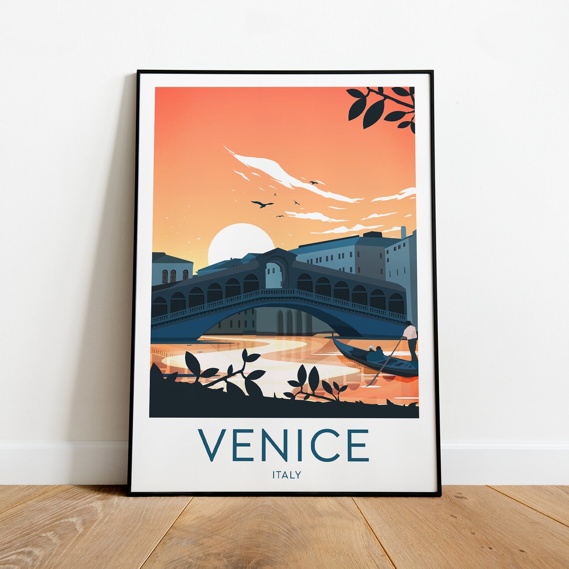 Venice Italy Rialto Bridge Gondola Grand Canal Sunset Travel Poster