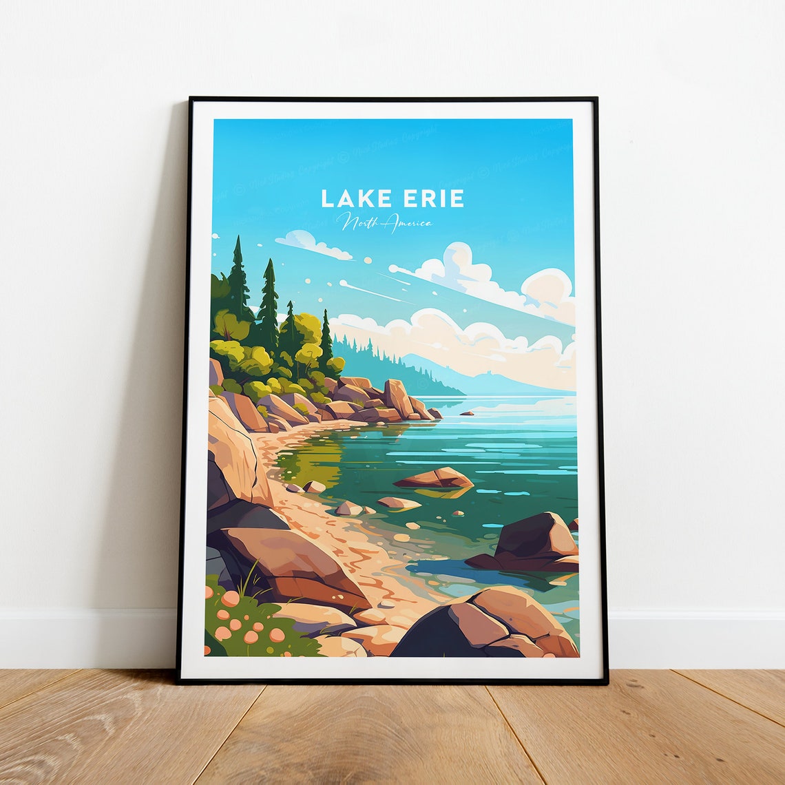 Lake Erie Traditional Travel Print North America Lake Erie Poster Lake Erie Print Wedding Gift Birthday - Image 2