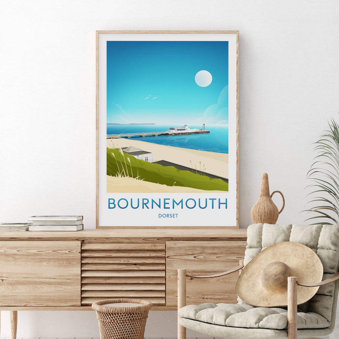 Bournemouth Dorset Golden Sandy Beach Pier Seaside Travel Poster