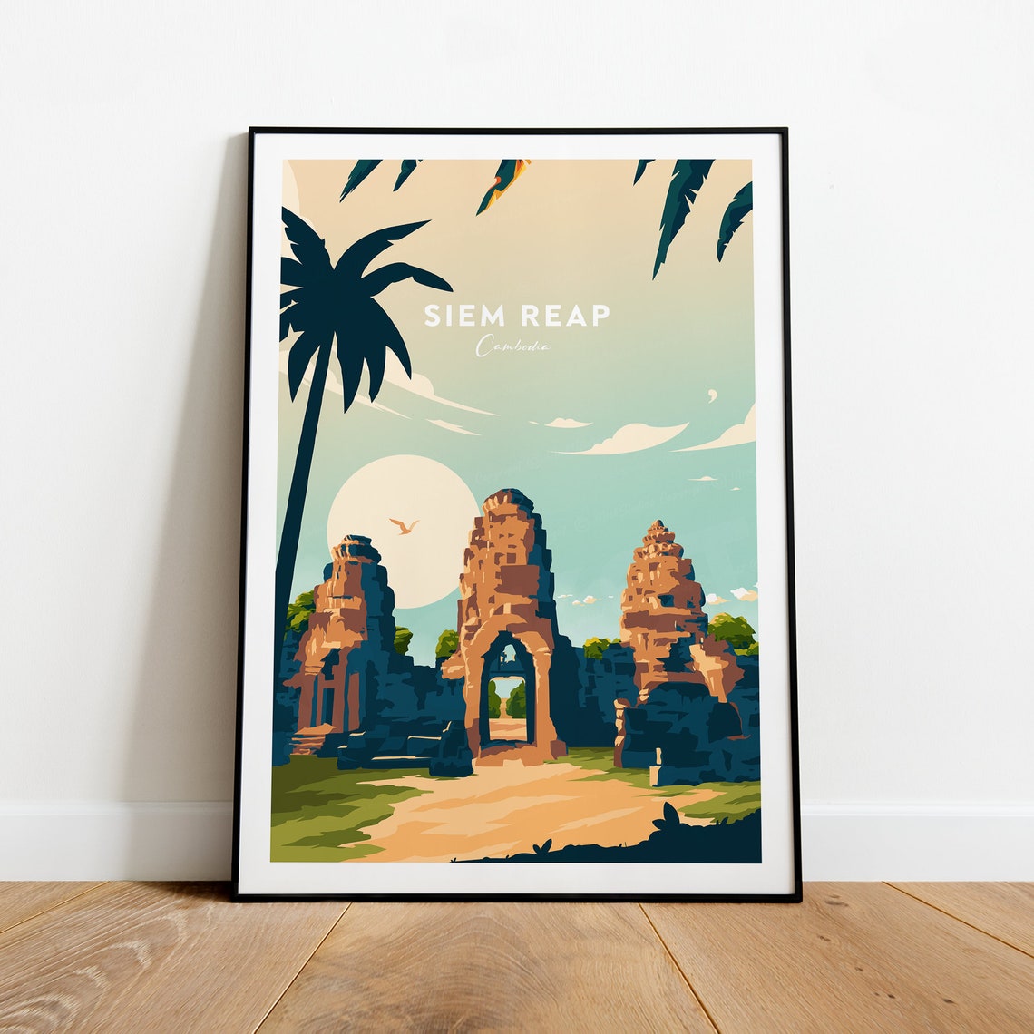 Siem Reap Cambodia Ancient Angkor Stone Gate Sunset Temple Poster