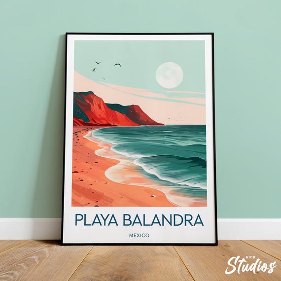 Playa Balandra Travel Print Mexico Playa Balandra Poster Playa Balandra Artwork La Paz Mexico Beach Mexico Poster Wedding Gift