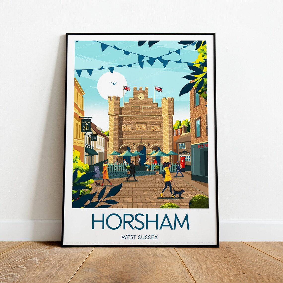 Horsham West Sussex Market Square Gate Bunting Travel Poster - Image 2