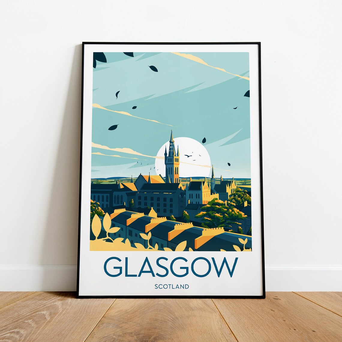 Glasgow Scotland City Skyline University Tower Sunset Poster