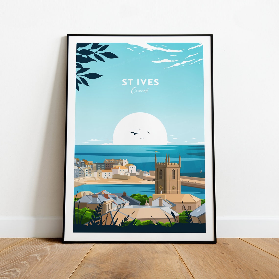 St Ives Cornwall Harbor Church Tower Seaside Town Travel Poster - Image 2