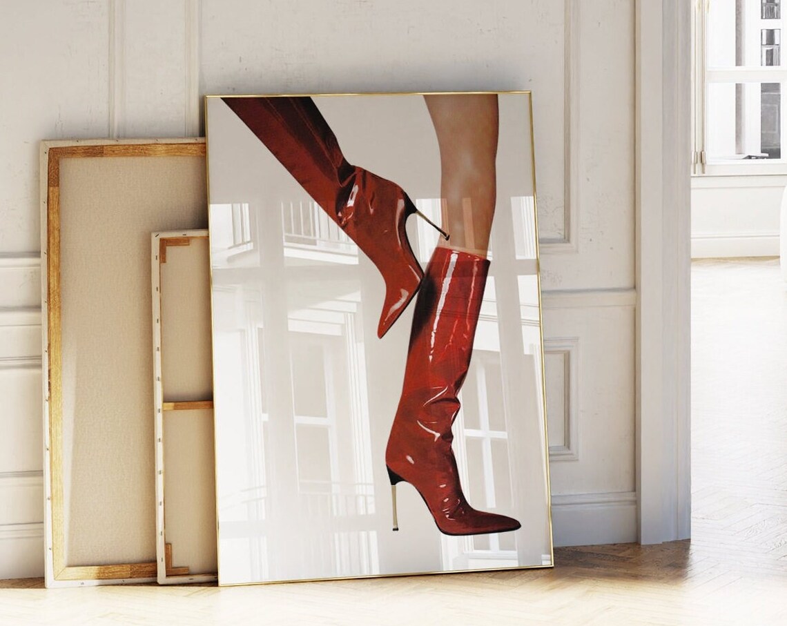 Bold Red Knee High Boots Retro Fashion Icon Glamour Style Poster - Image 2