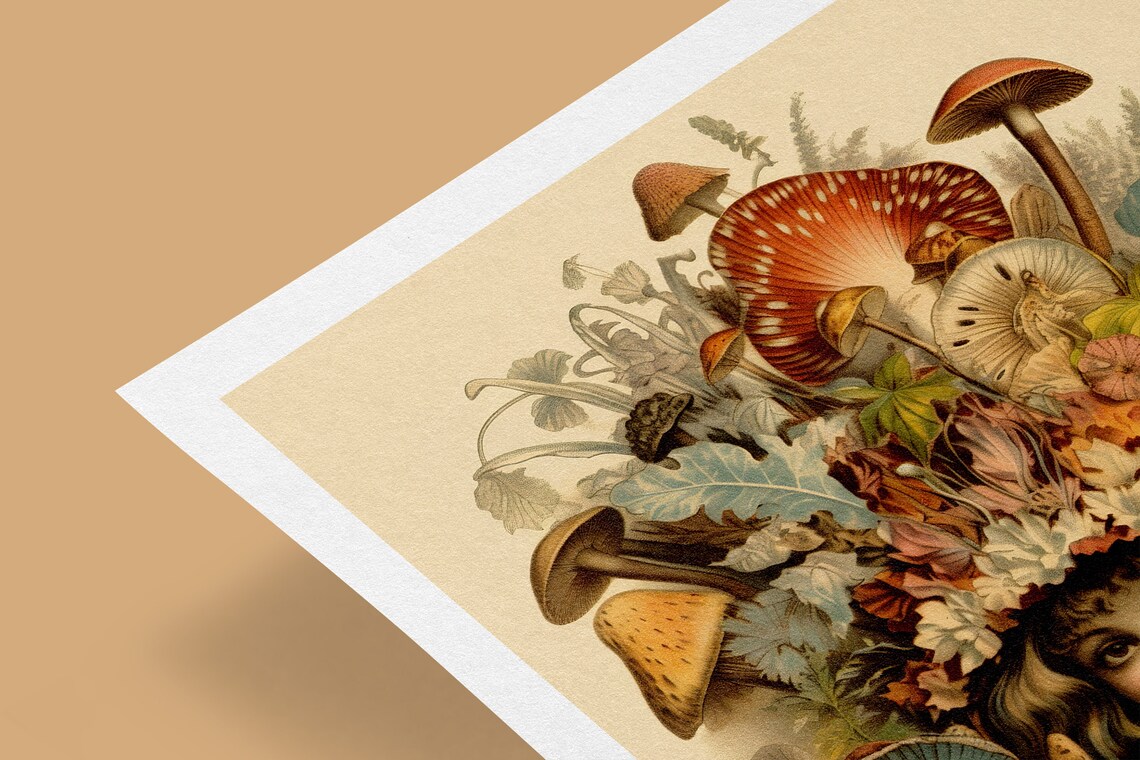 Vintage Mushroom Girl Botanical Art Print, Whimsical Decor - Image 2