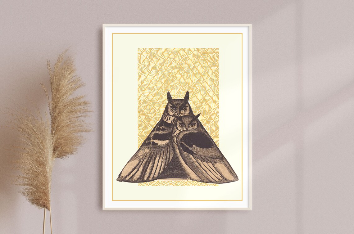 Vintage Art Deco Owls, Antique Bird Art Print