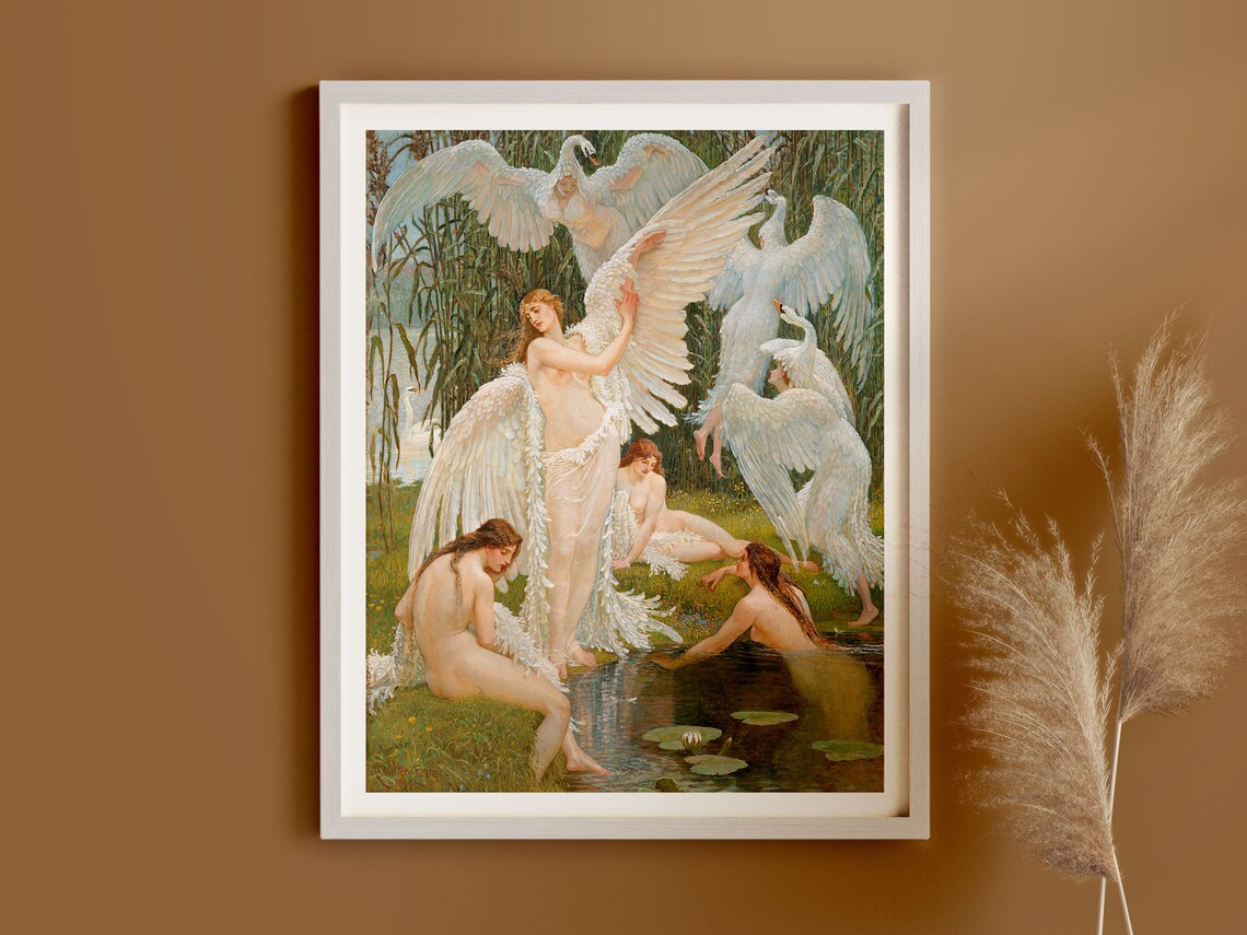 The Swan Maidens by Walter Crane, Vintage Art Print - Image 2