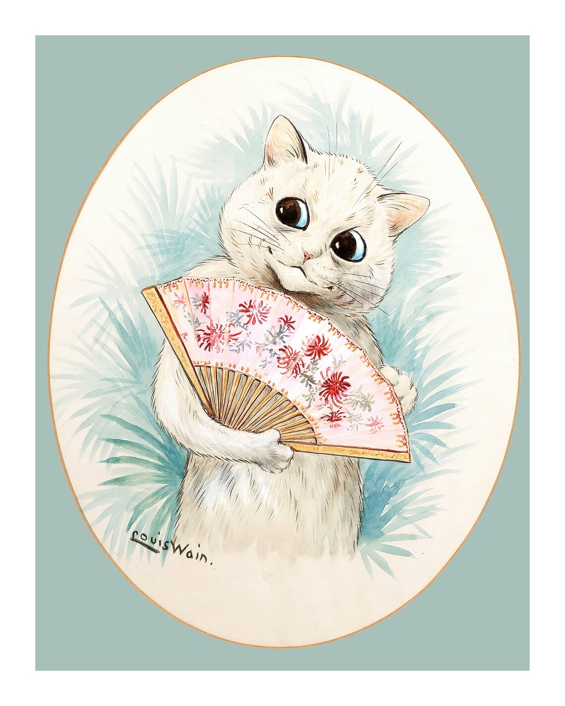 Vintage Louis Wain Geisha Kitten Fine Art Print - Image 2