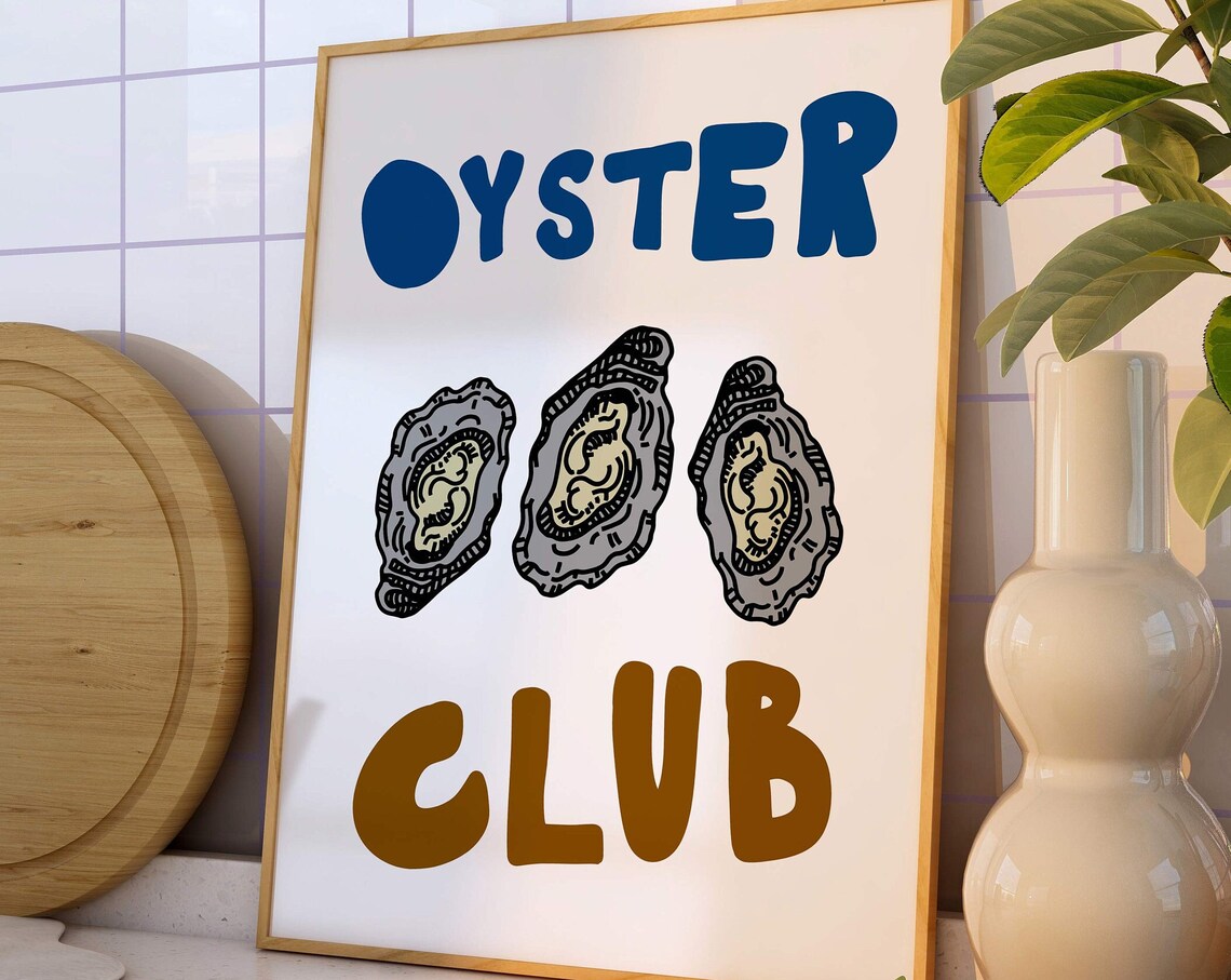 Oyster Club Funny Seafood Kitchen Illustration Bold Letter Poster