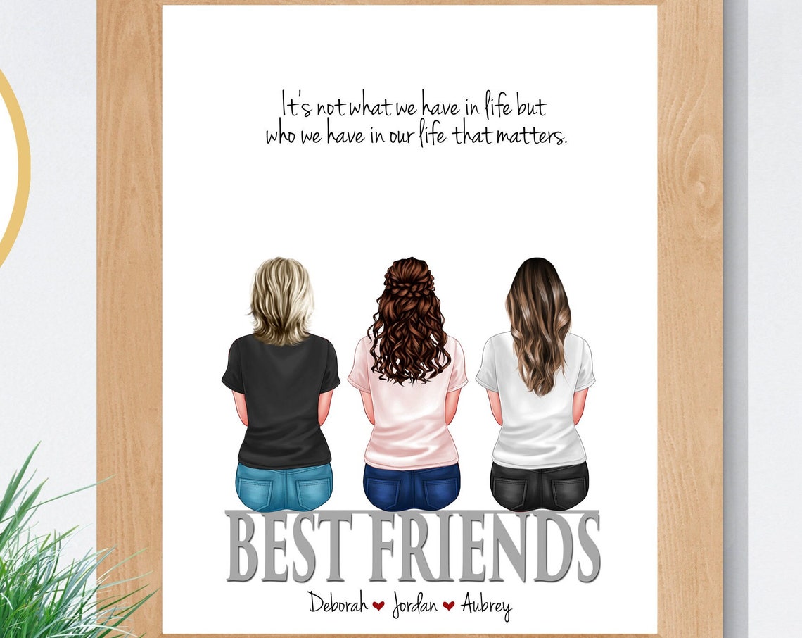 Custom Three Best Friends Portrait With Friendship Quote Poster