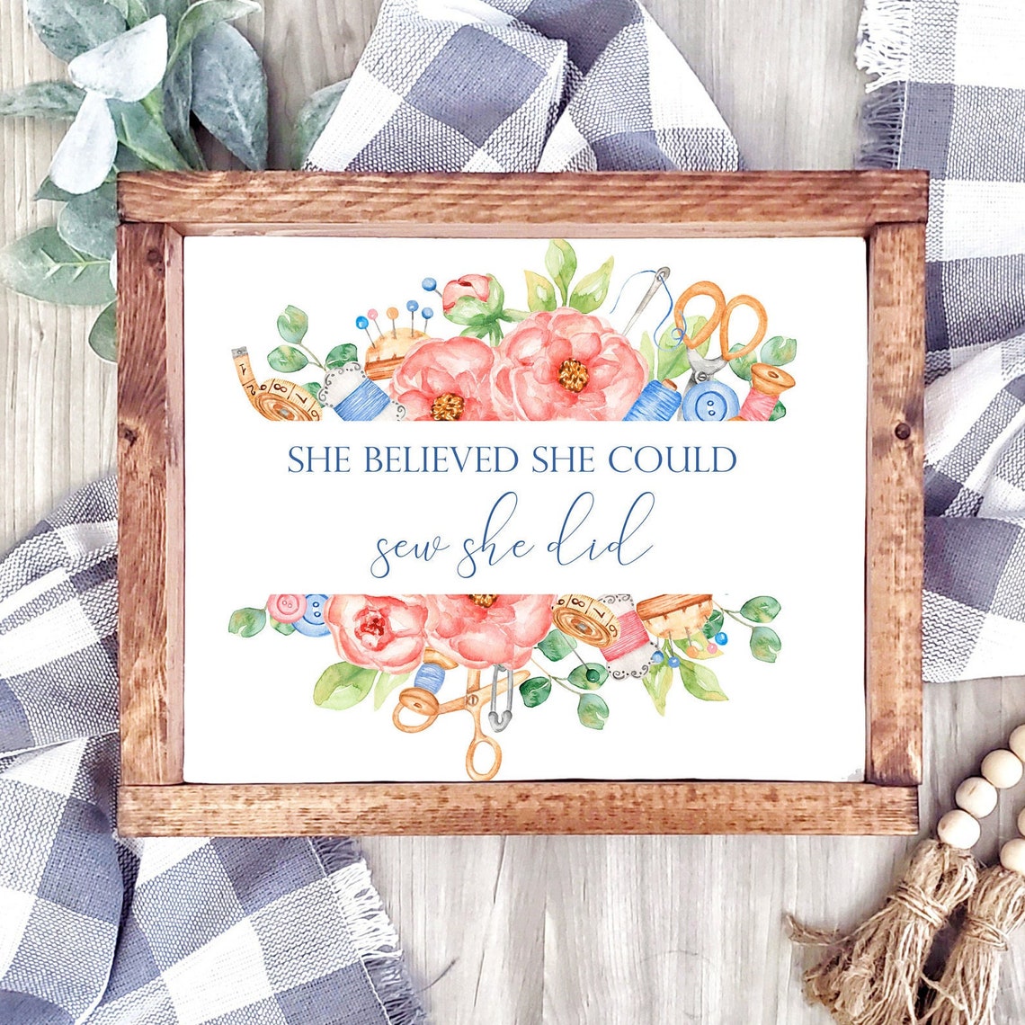 She Believed She Could Sew She Did Floral Sewing Room Quote Poster