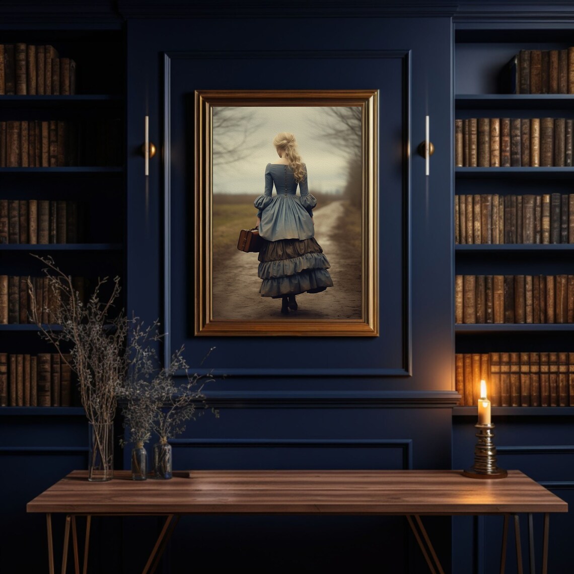 Dark Academia Traveling Woman Vintage Oil Portrait Moody Gown Poster - Image 3