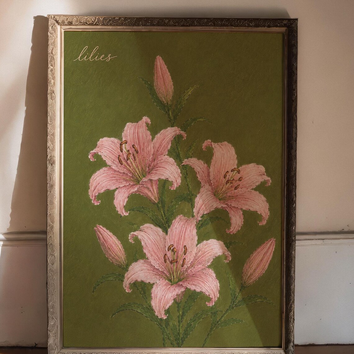 Pink Lily Botanical Print, Vintage Floral Art Print