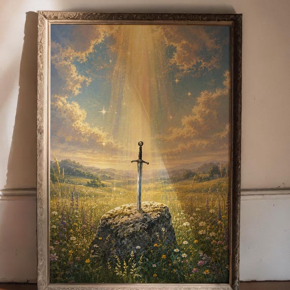 Sword Print Green Fairy Wall Poster Whimsical Meadow Artwork Unfraimed