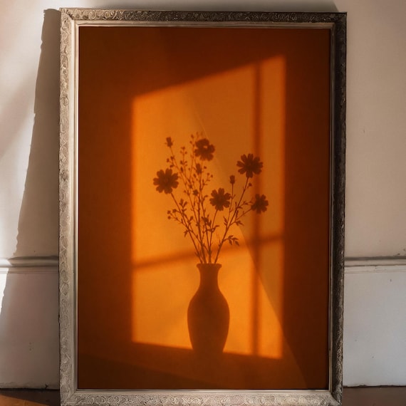 Golden Window Light Flower Shadow Silhouette Minimalist Poster