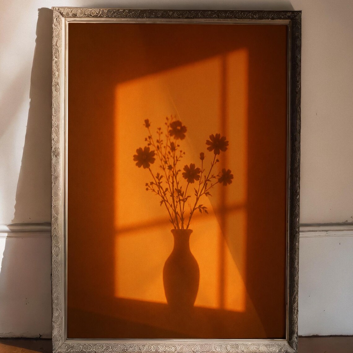 Golden Window Light Flower Shadow Silhouette Minimalist Poster